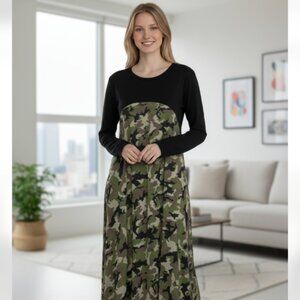 NWT ZARA Contrast Camo Long Sleeve Midi Bloggers Fav Dress Small
